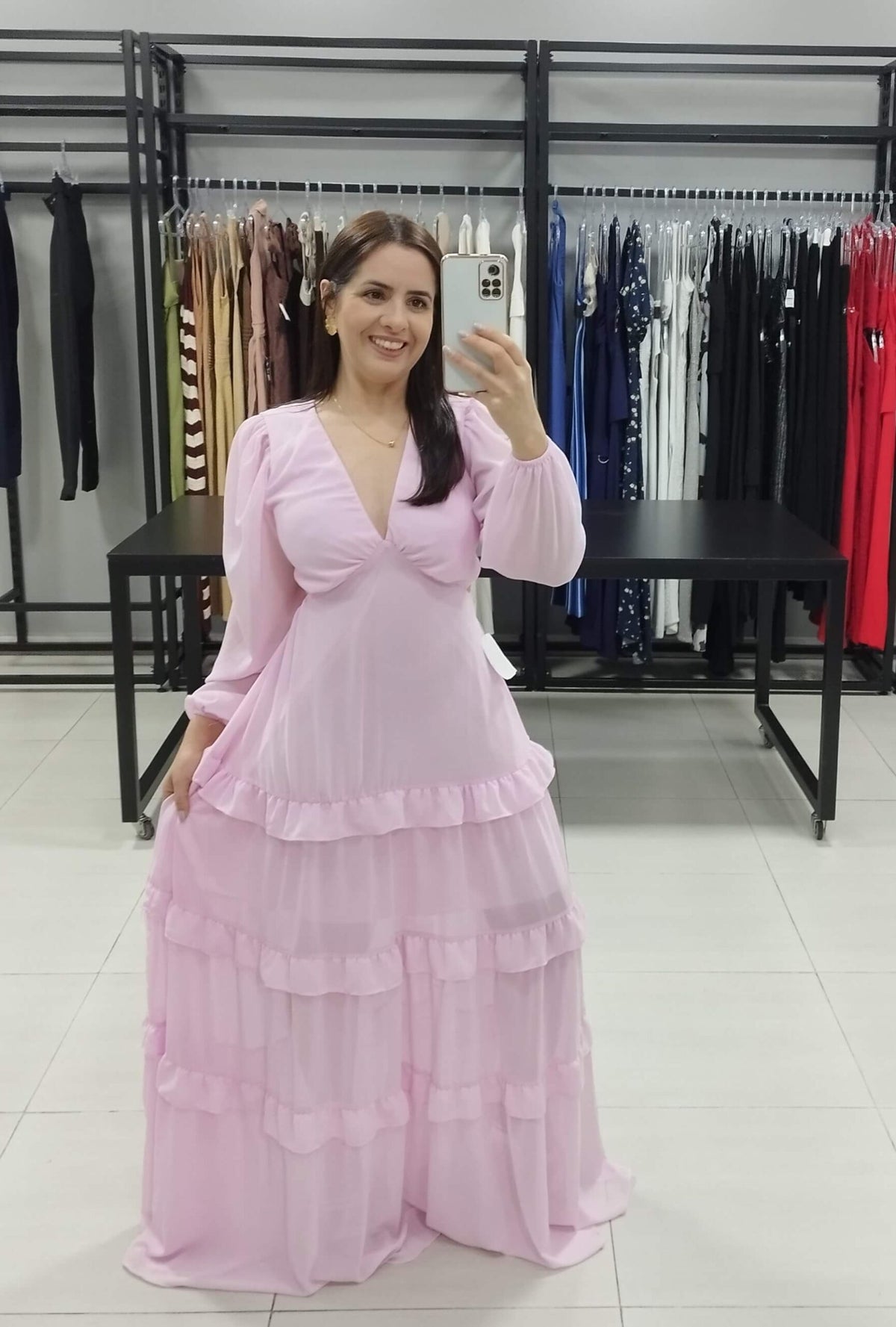 Vestido Longo Chiffon Rosa claro | Mariah |
