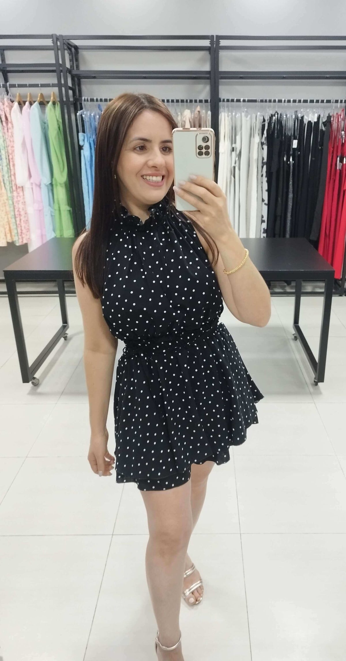 Macaquinho Frente única Poá Fundo Preto | Sereia