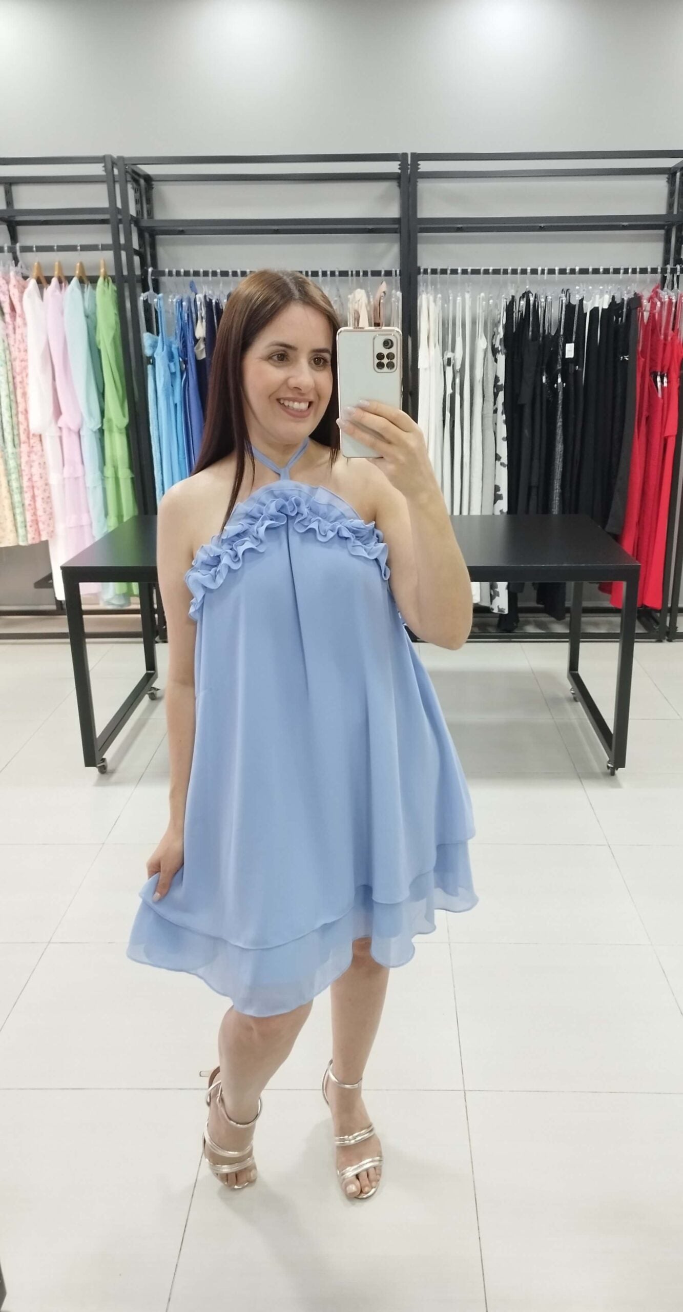 Vestido Curto Chiffon Serena | Cor Azul |