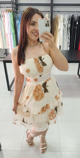 Vestido Curto Floral Costa Nua Cor Creme | Maldivas |