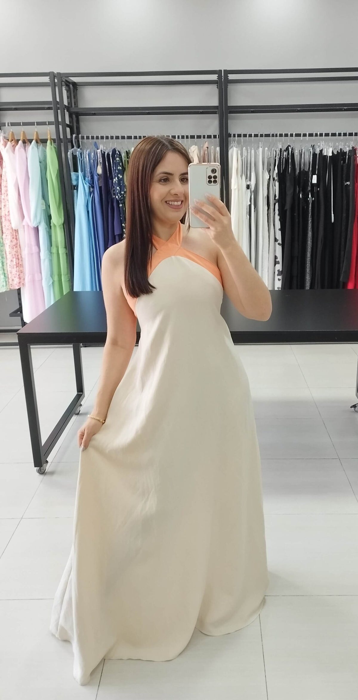Vestido Longo Costa Nua Cor Nude Laranja | Eduarda |