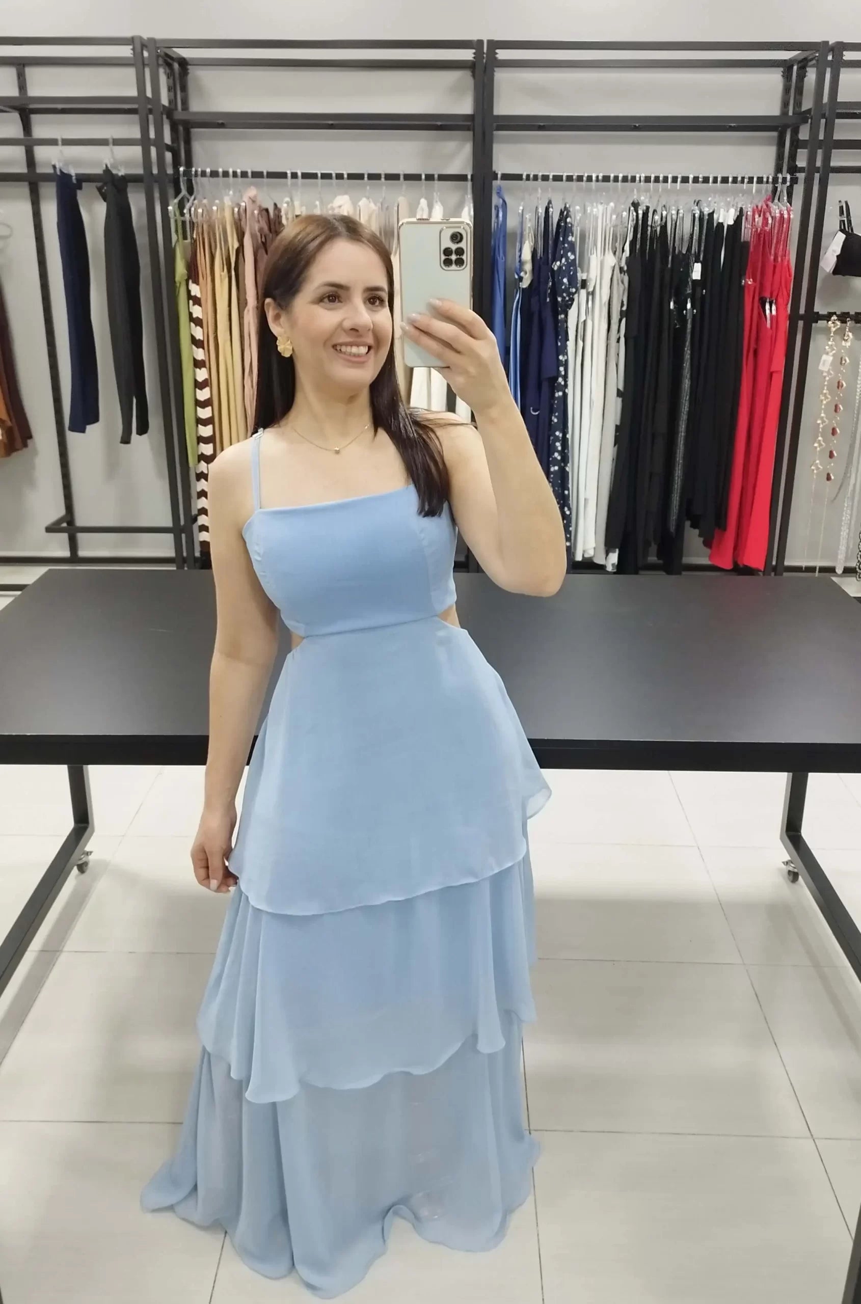 Vestido Longo Chiffon Azul | Kezia