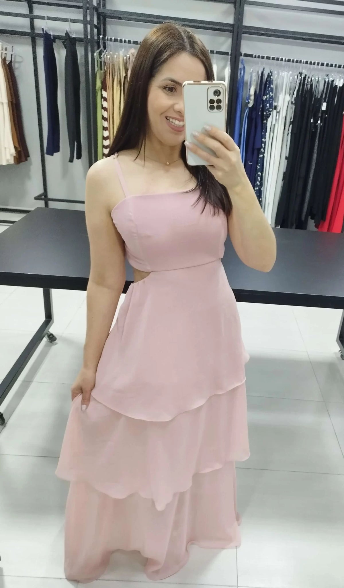 Vestido Longo Chiffon Rose | Kezia |