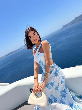 Vestido longo bordado azul | Larissa |