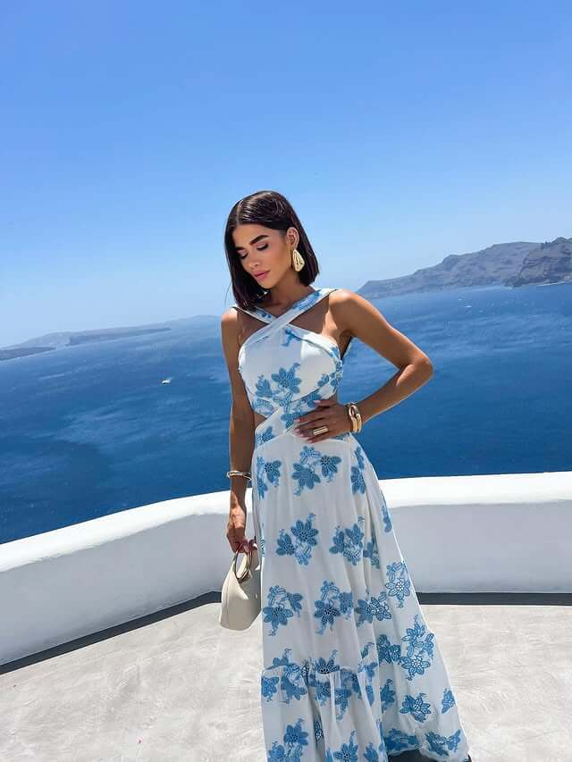 Vestido longo bordado azul | Larissa |