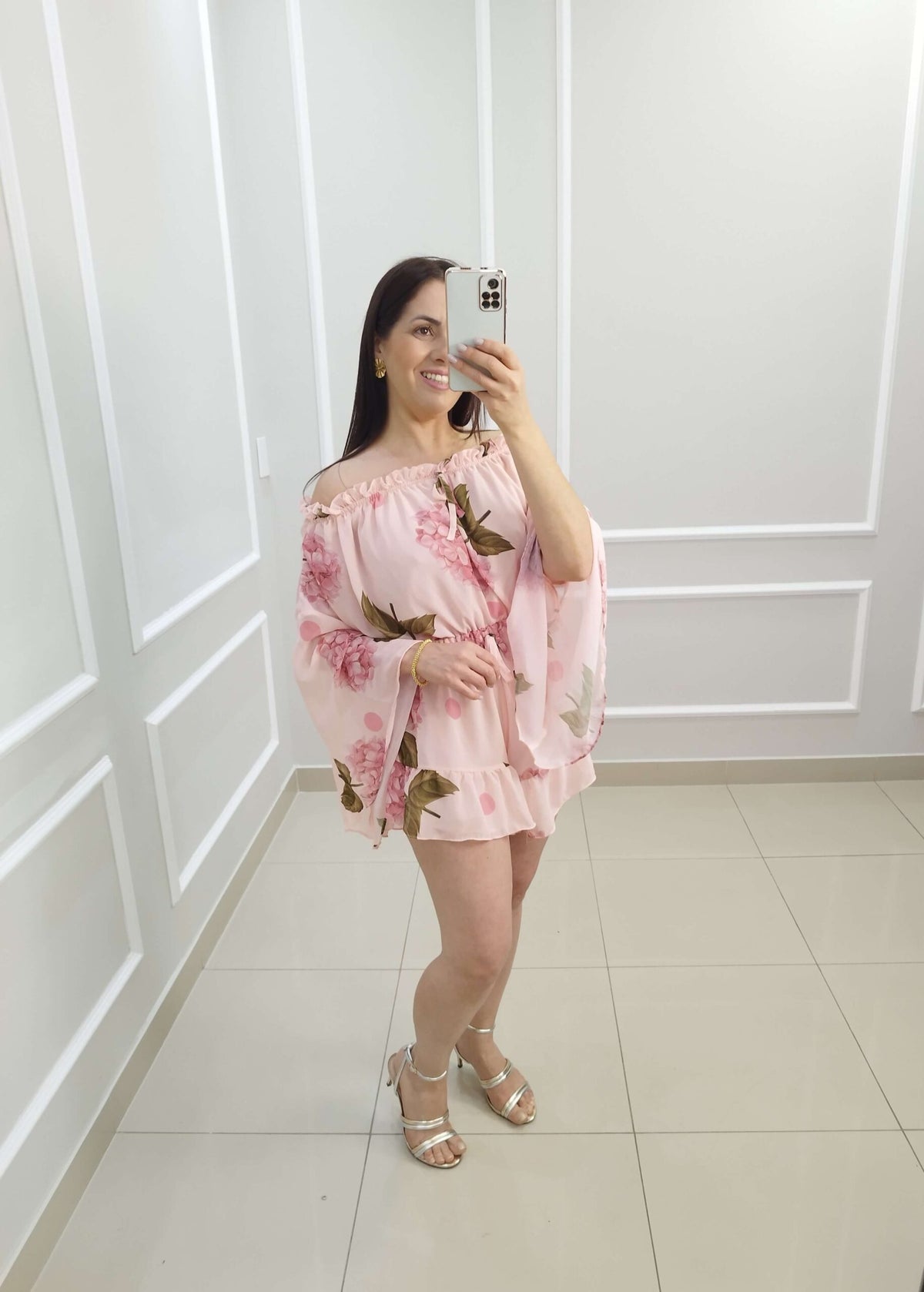 Macaquinho Chiffon Paula | Cor Floral Rosa