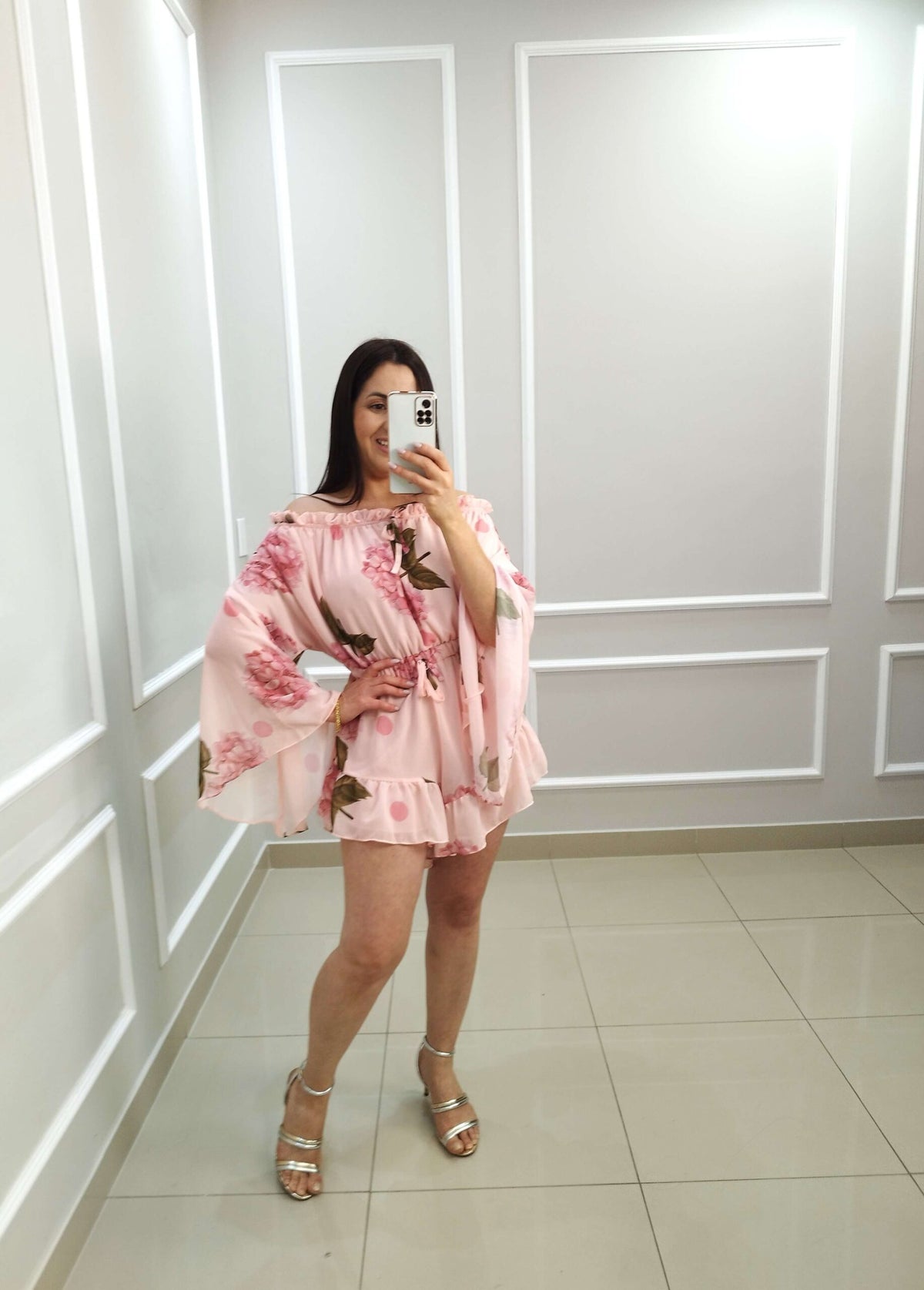 Macaquinho Chiffon Paula | Cor Floral Rosa
