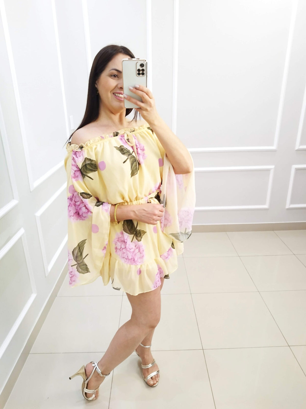 Macaquinho Chiffon Paula | Cor Floral Amarelo