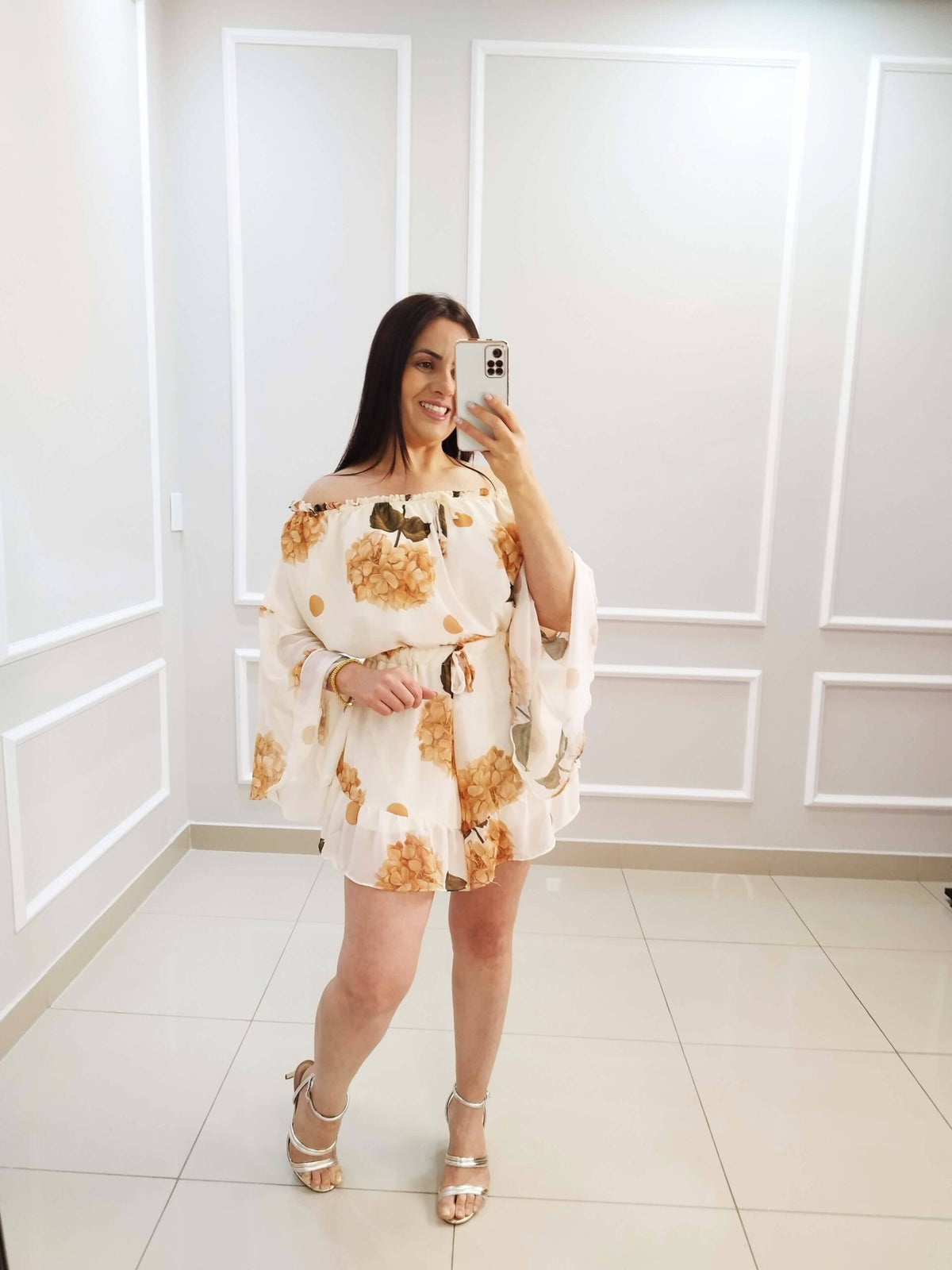 Macaquinho Chiffon Paula | Cor Floral Creme