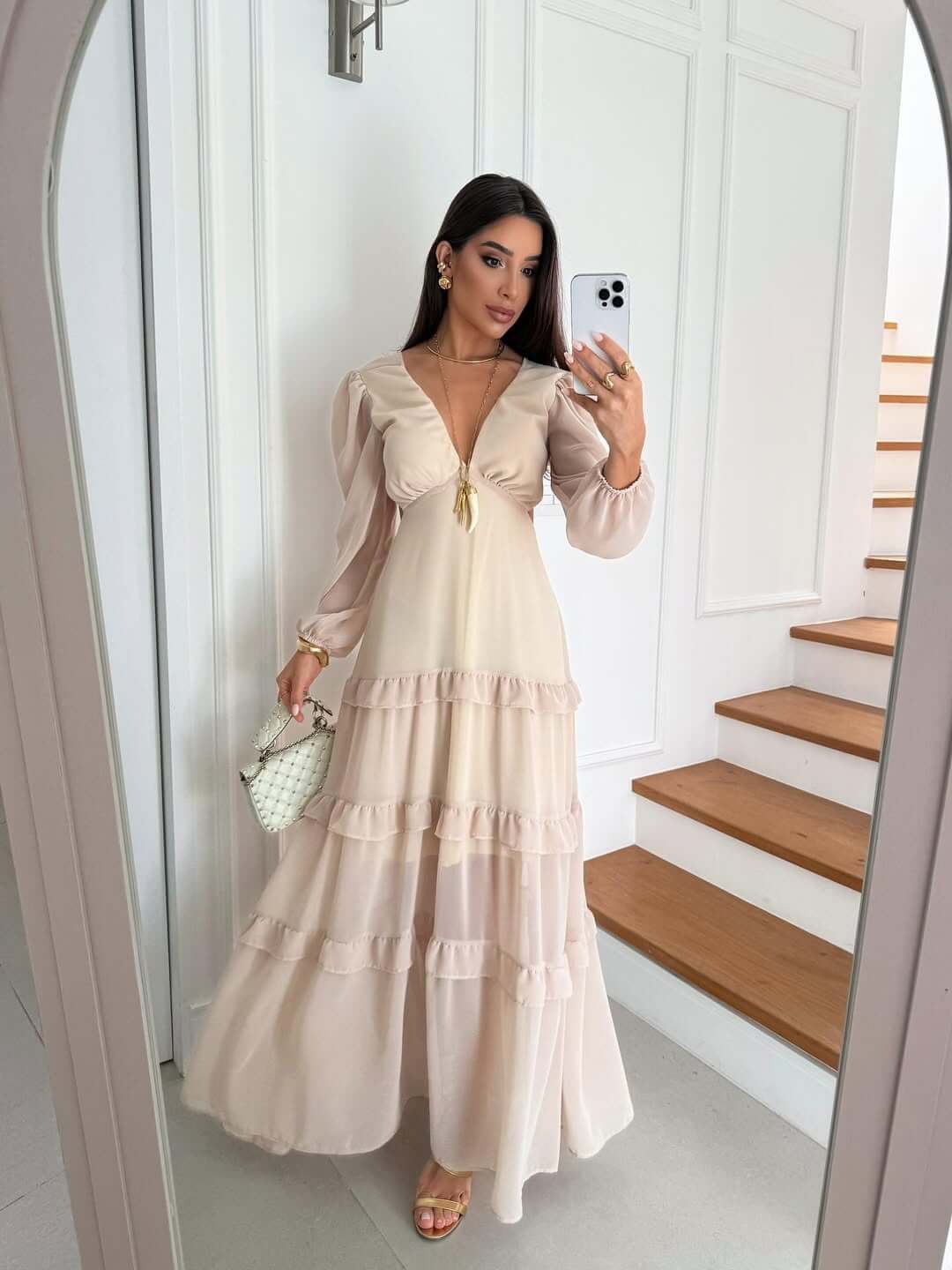 Vestido Longo Chiffon Nude | Mariah