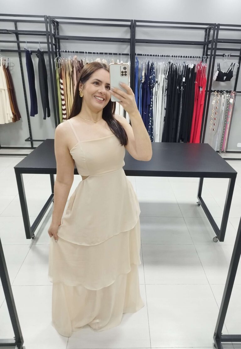 Vestido Longo Chiffon Nude | Kezia