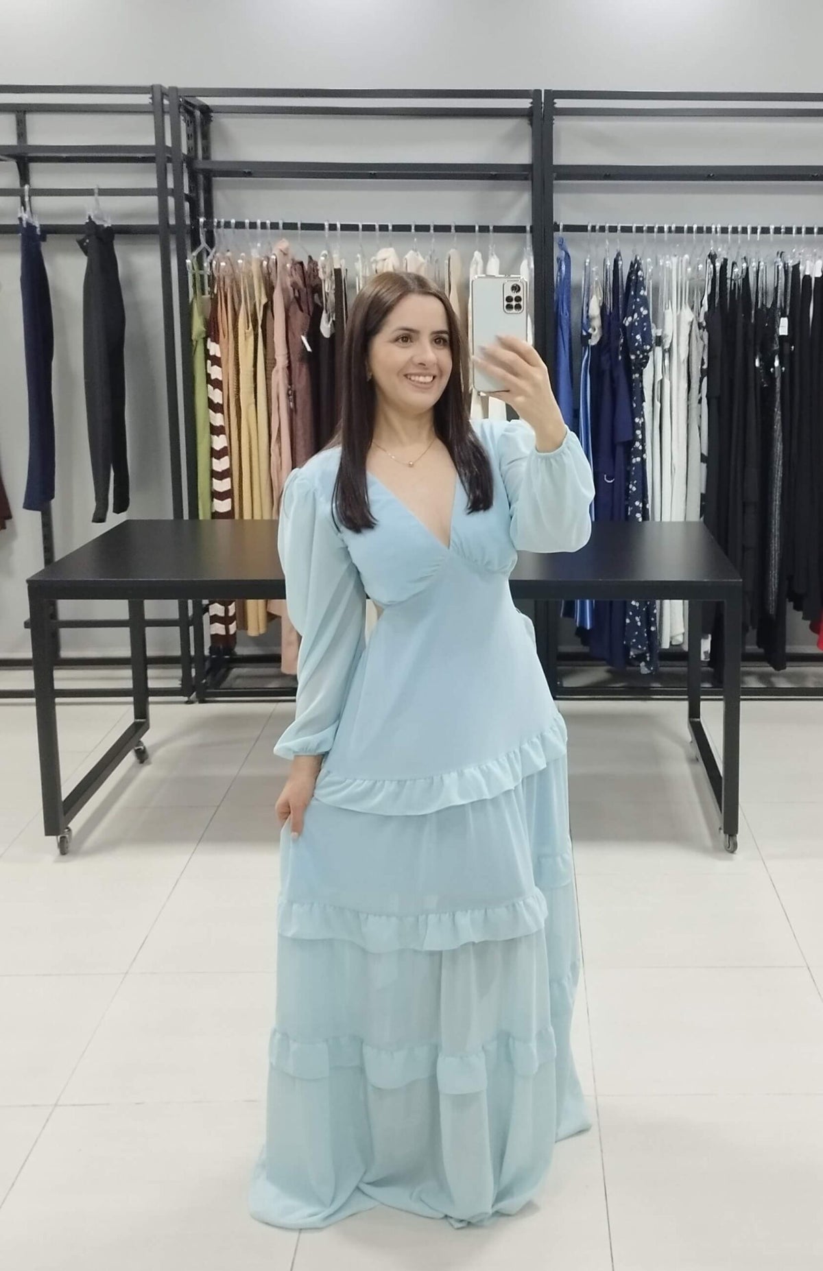Vestido Longo Chiffon Azul | Mariah |