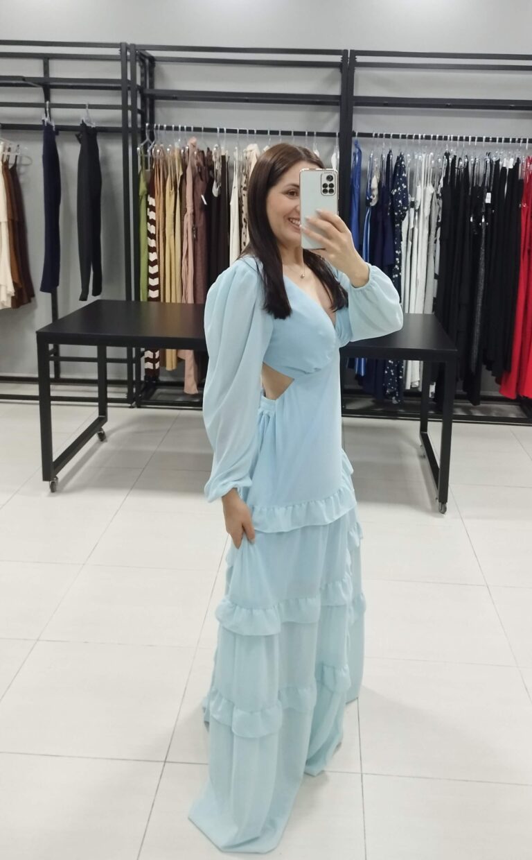 Vestido Longo Chiffon Azul | Mariah |