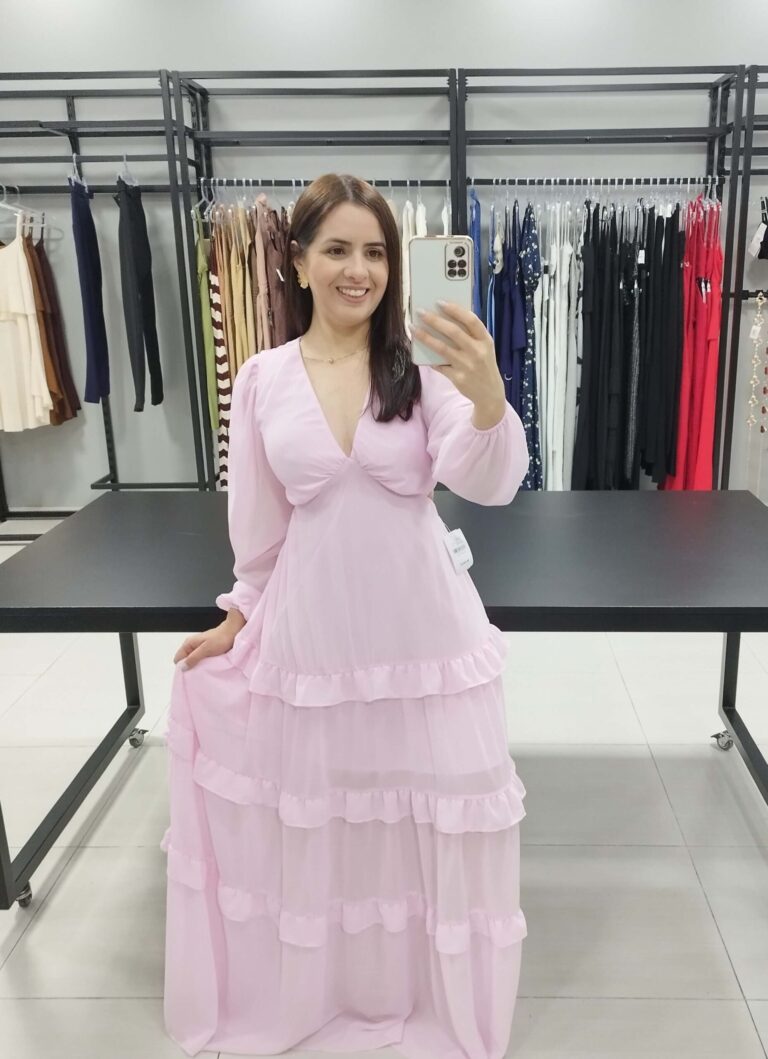 Vestido Longo Chiffon Rosa claro | Mariah |