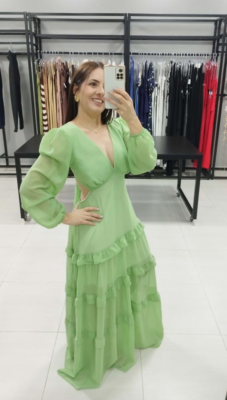 Vestido Longo Chiffon Verde | Mariah |