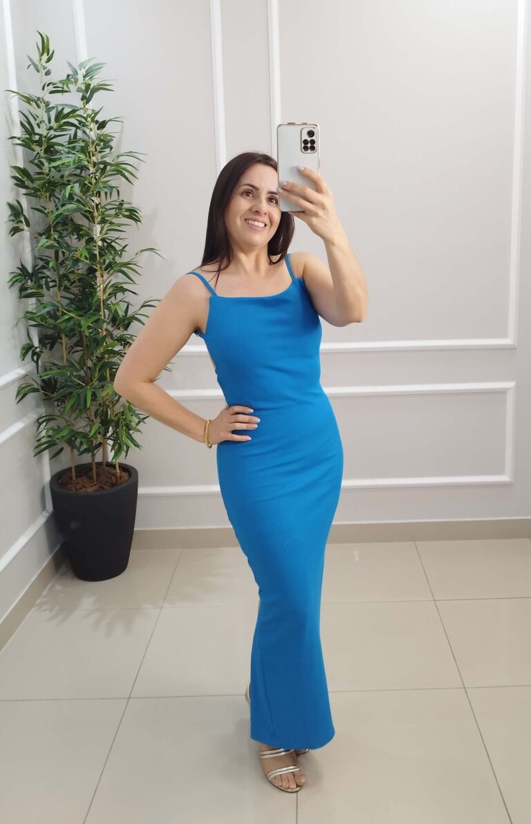 Vestido Canelado Tamires | Cor Azul | Verão-2025