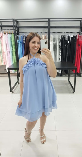 Vestido Curto Chiffon Serena | Cor Azul |