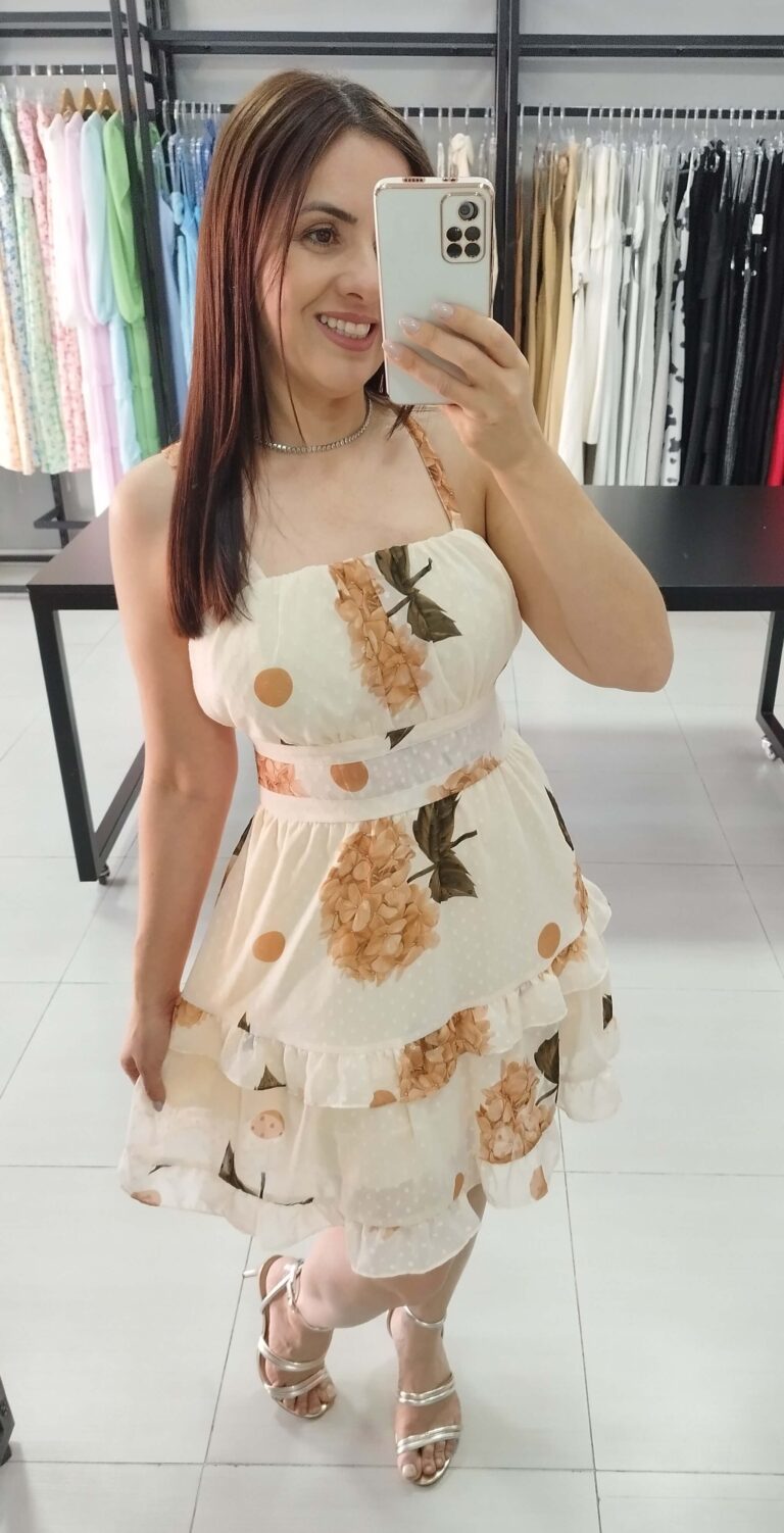 Vestido Curto Floral Costa Nua Cor Creme | Maldivas |