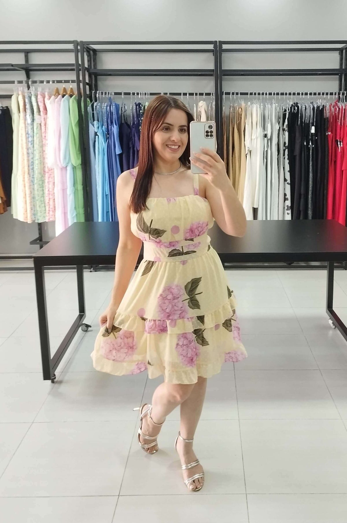 Vestido Curto Floral Costa Nua Cor Amarelo | Maldivas |