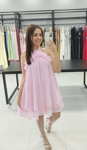Vestido Curto Chiffon Serena | Cor Rosa |