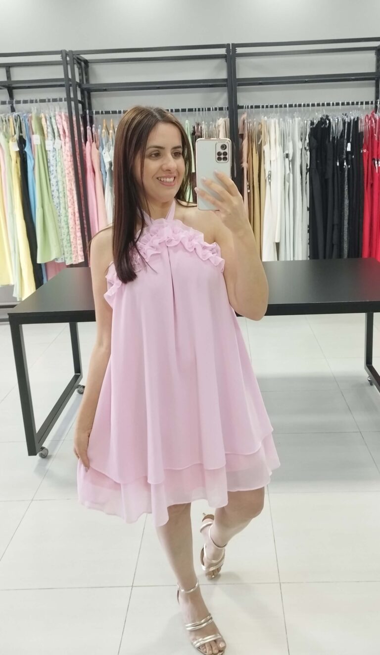 Vestido Curto Chiffon Serena | Cor Rosa |