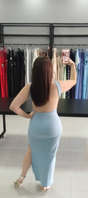 Vestido Canelado Paola | Cor Azul |