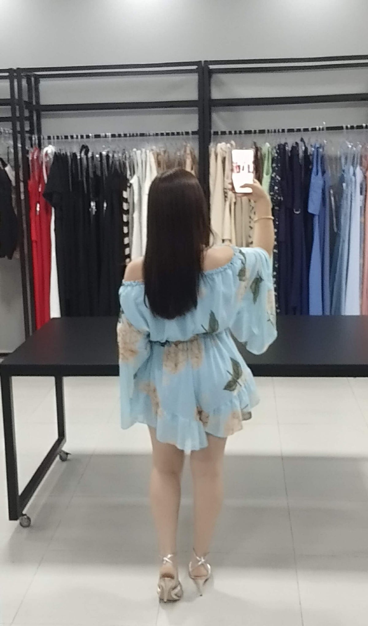 Macaquinho Chiffon Paula | Cor Floral Azul