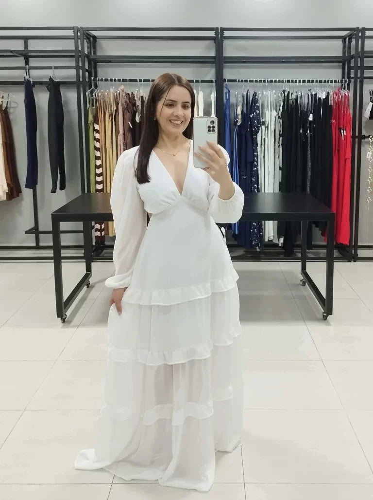 Vestido Longo Chiffon Branco | Mariah |