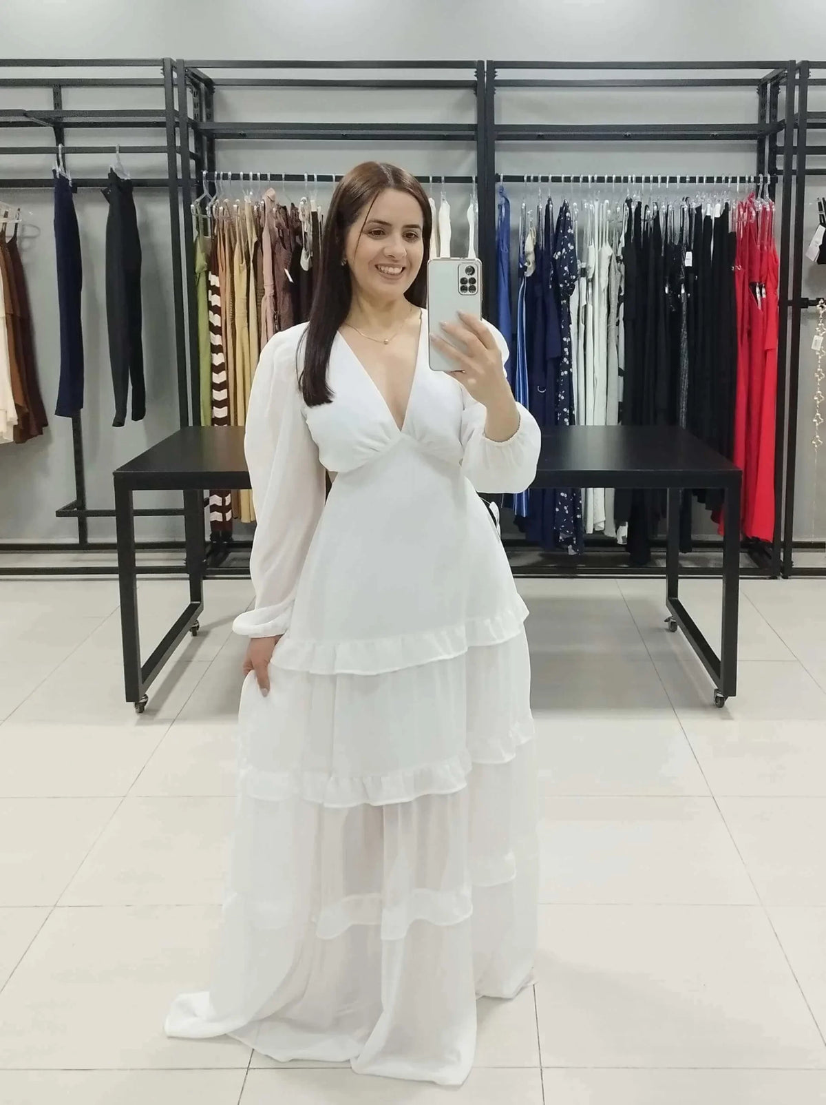 Vestido Longo Chiffon Branco | Mariah |
