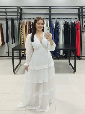 Vestido Longo Chiffon Branco | Mariah |