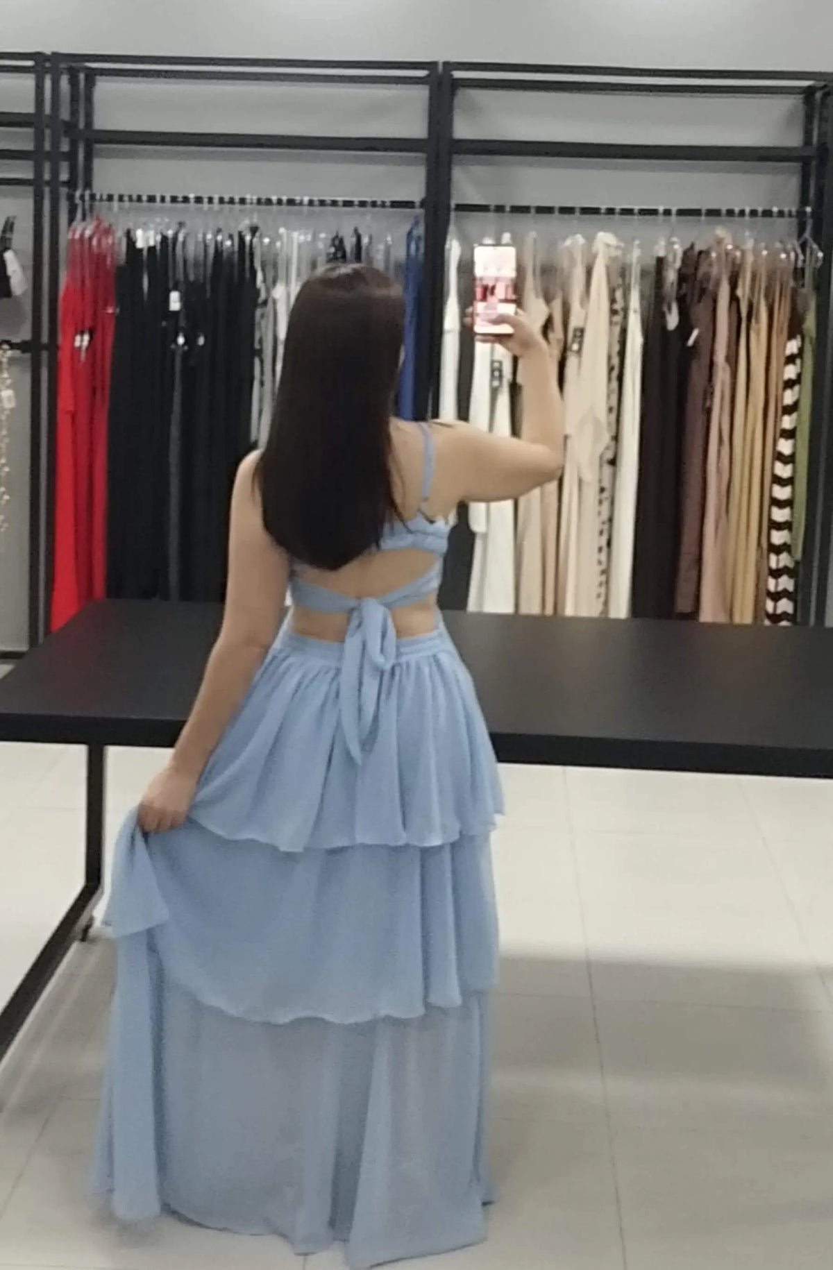 Vestido Longo Chiffon Azul | Kezia