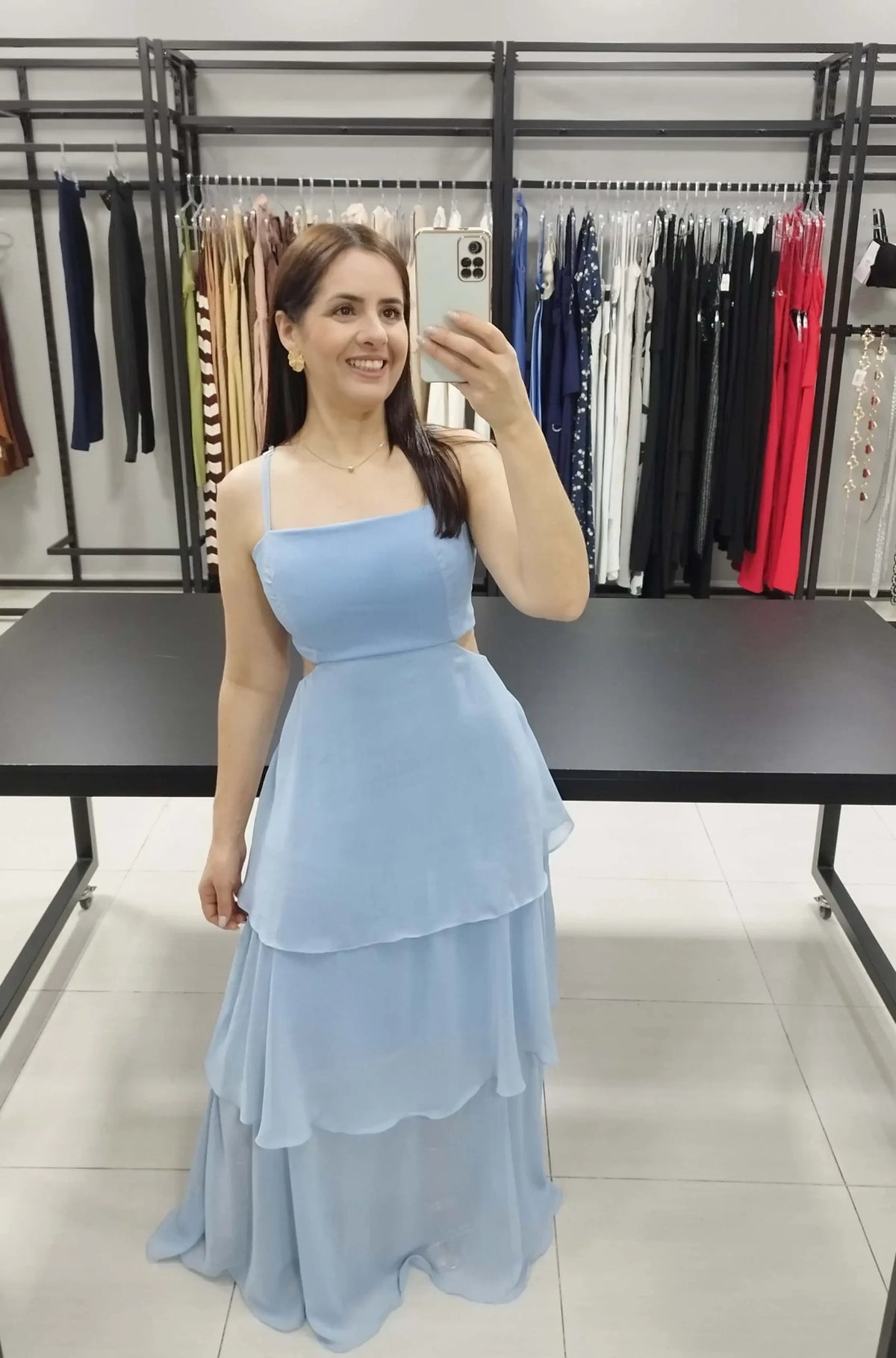 Vestido Longo Chiffon Azul | Kezia