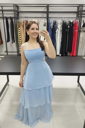 Vestido Longo Chiffon Azul | Kezia