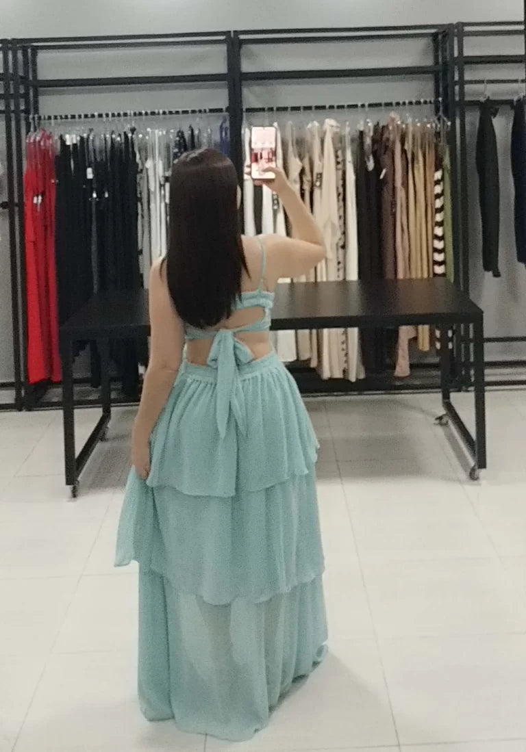 Vestido Longo Chiffon Verde | Kezia